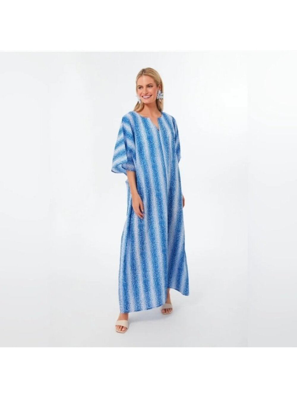 Tuckernuck Womens Speckled Oversized Caftan Size Medium Blue Coral Cotton Casual